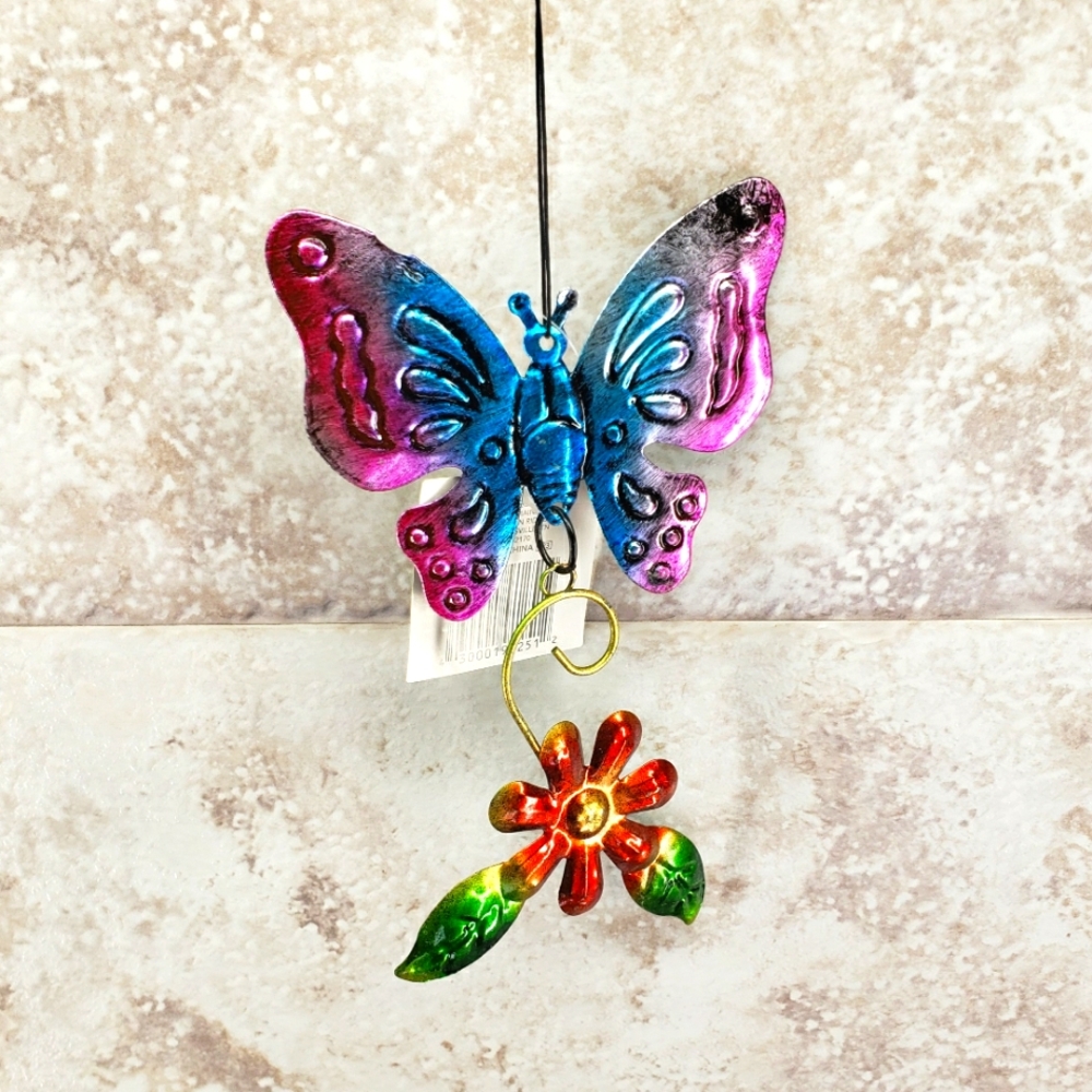 Butterfly w/ Flower Decorative Hanging Indoor Outdoor Metal Sign True Living